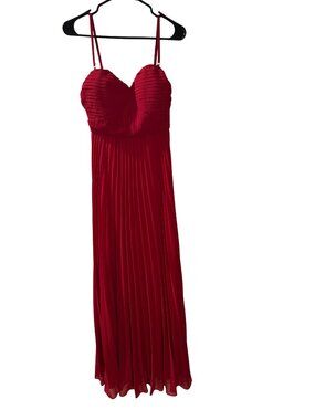Lulus Red Pleated Maxi Dress Gown Bridesmaids Wedding Guest Evening - size S